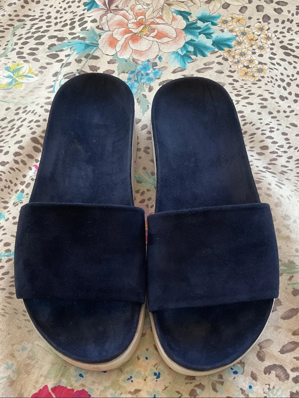 Stuart Weitzman Navy Suede Slide Sandals
